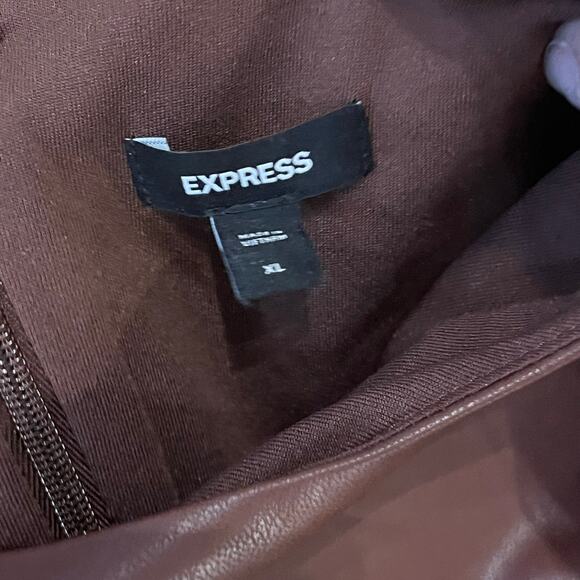 Express Faux Leather Twist Front Midi Dress XL Brown Sleeveless Bodycon - Picture 7 of 13